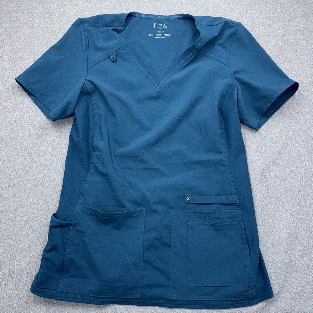 Cherokee Iflex Teal Scrub Top Size Small Women's Medical Scrubs